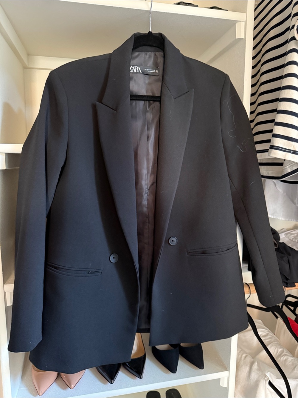 Zara Black Double-Breasted Tailored Blazer